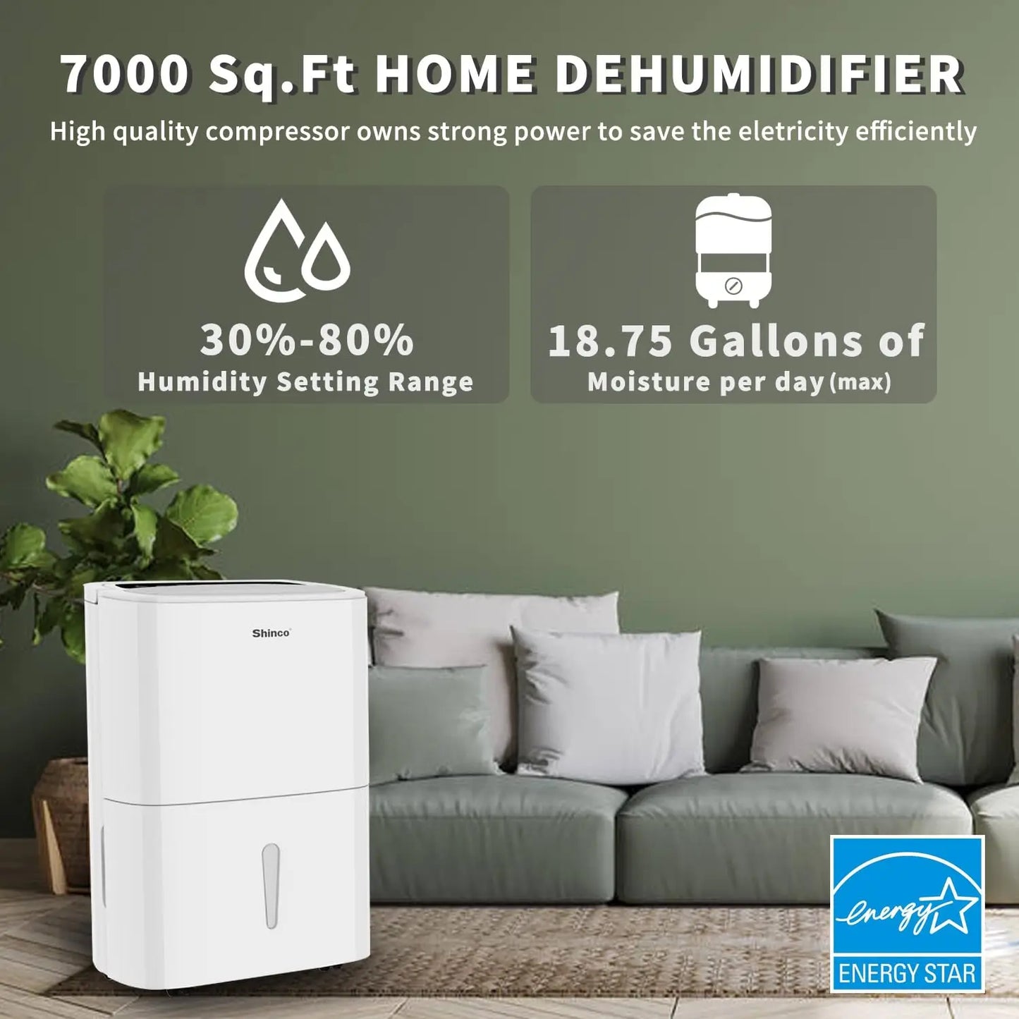 Shinco 150 Pints Energy Star Dehumidifier With WiFi Pump