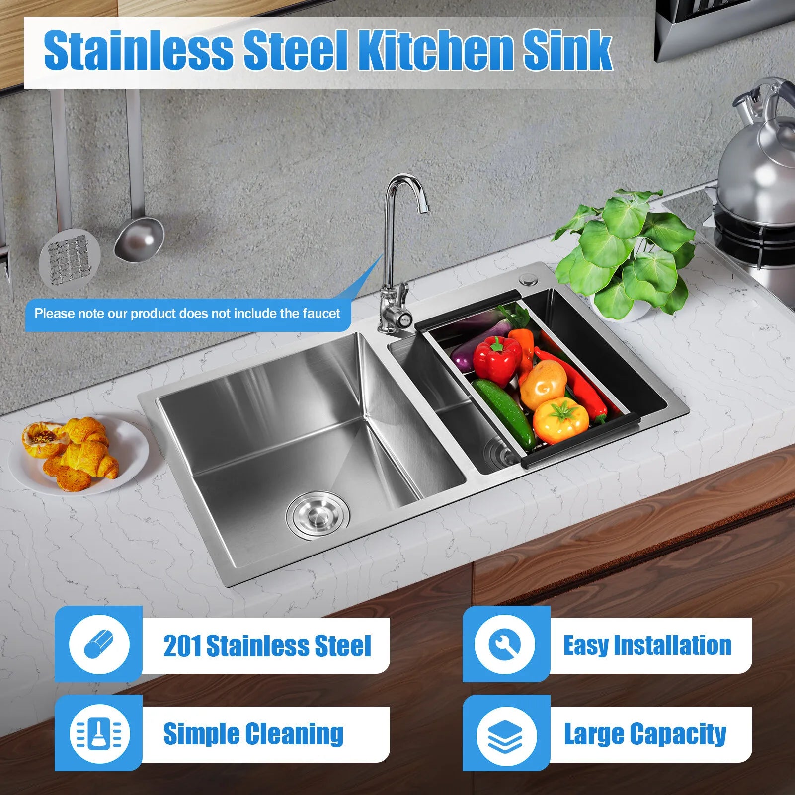 Stainless Steel Double Bowl Kitchen Sink With Noise Reduction - Home and Haven Store