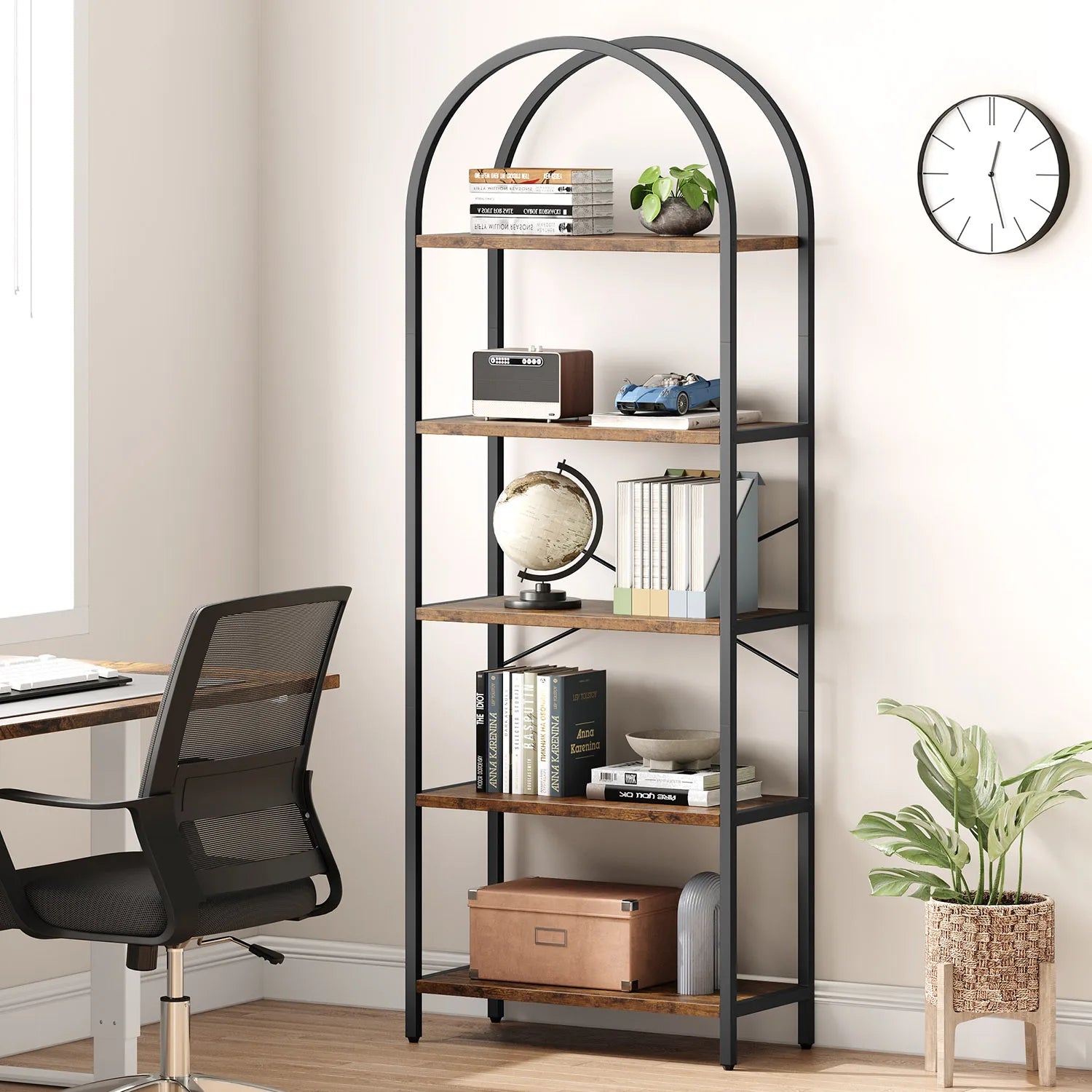 TWISTER.CK 5-Tier Arched Bookshelf Industrial Metal Wood - Home and Haven Store