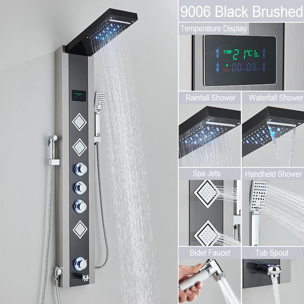 Myqualife Led Shower Column With Brass Valve And Rain Panel