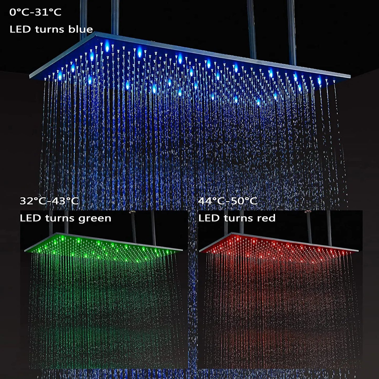 MYQualife LED Rainfall Shower Head Ceiling Mounted Solid Brass