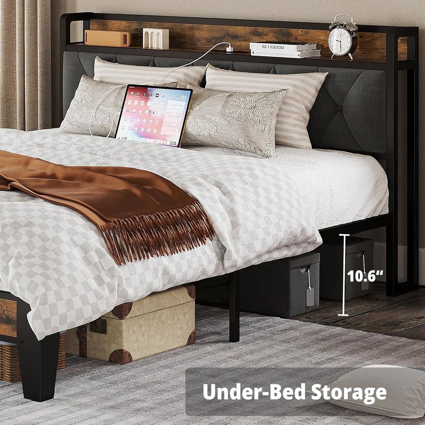 Anctor Bed Frames With Storage Headboard Outlets No Box Springs - Home and Haven Store