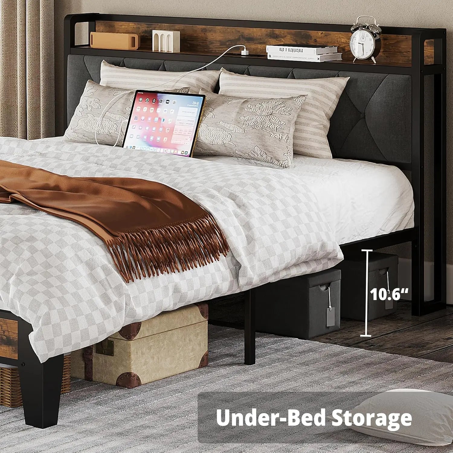 Anctor Bed Frames With Storage Headboard Outlets No Box Springs - Home and Haven Store