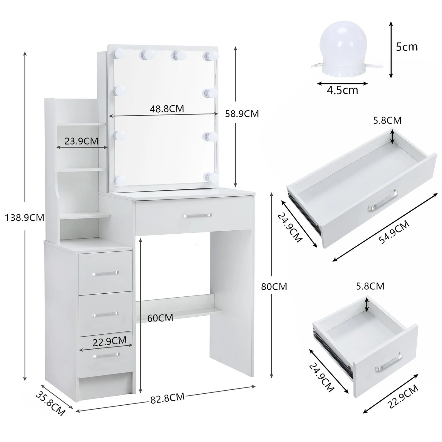 Yamissi LED Vanity Table With Sliding Mirror 4 Drawers Desk - Home and Haven Store