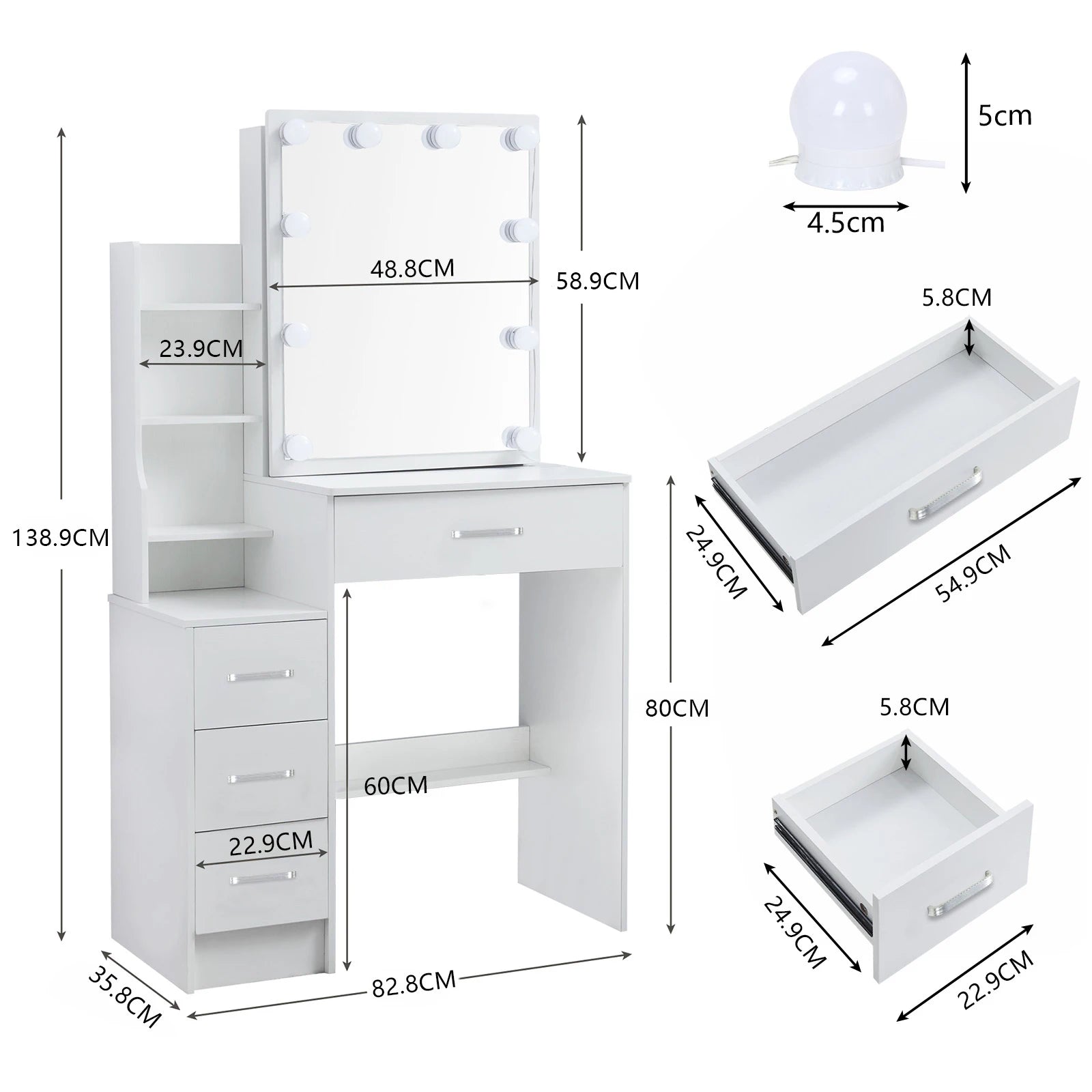 Yamissi LED Vanity Table With Sliding Mirror 4 Drawers Desk - Home and Haven Store