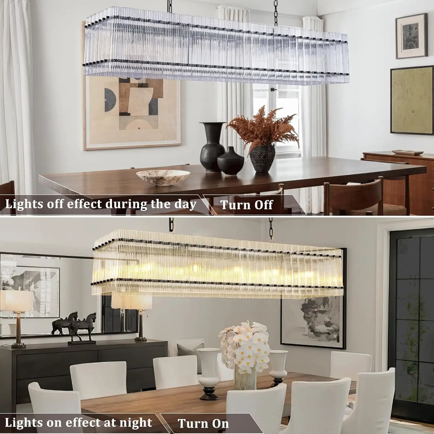 Zhikea Modern Rectangular Crystal Glass Ten Light Ceiling Pendant Chandelier