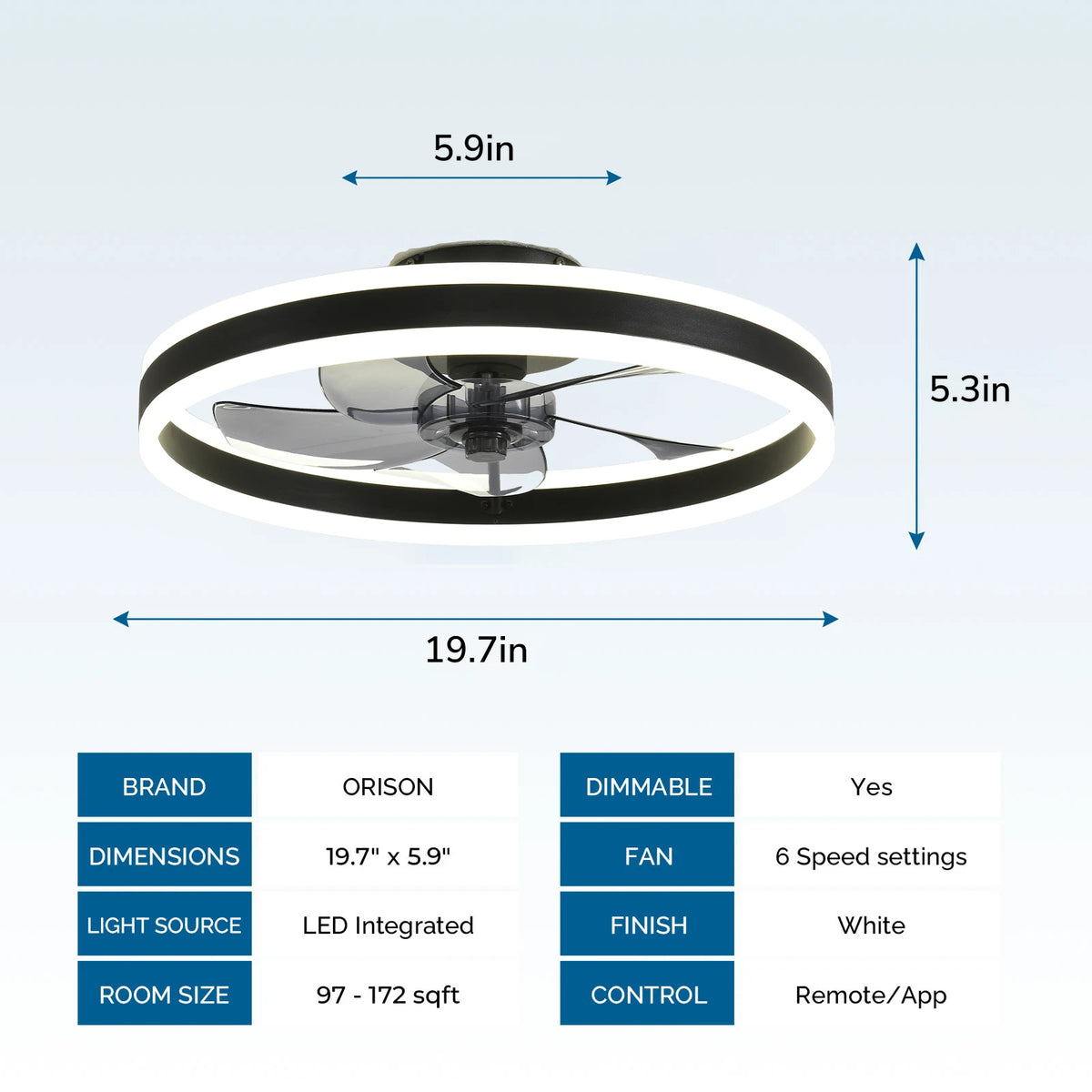 Orison Modern Led Dimmable Ceiling Fan With Remote Control