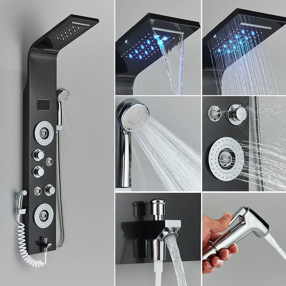 Uythner Led Shower Panel Column With Temperature Display Hand Shower