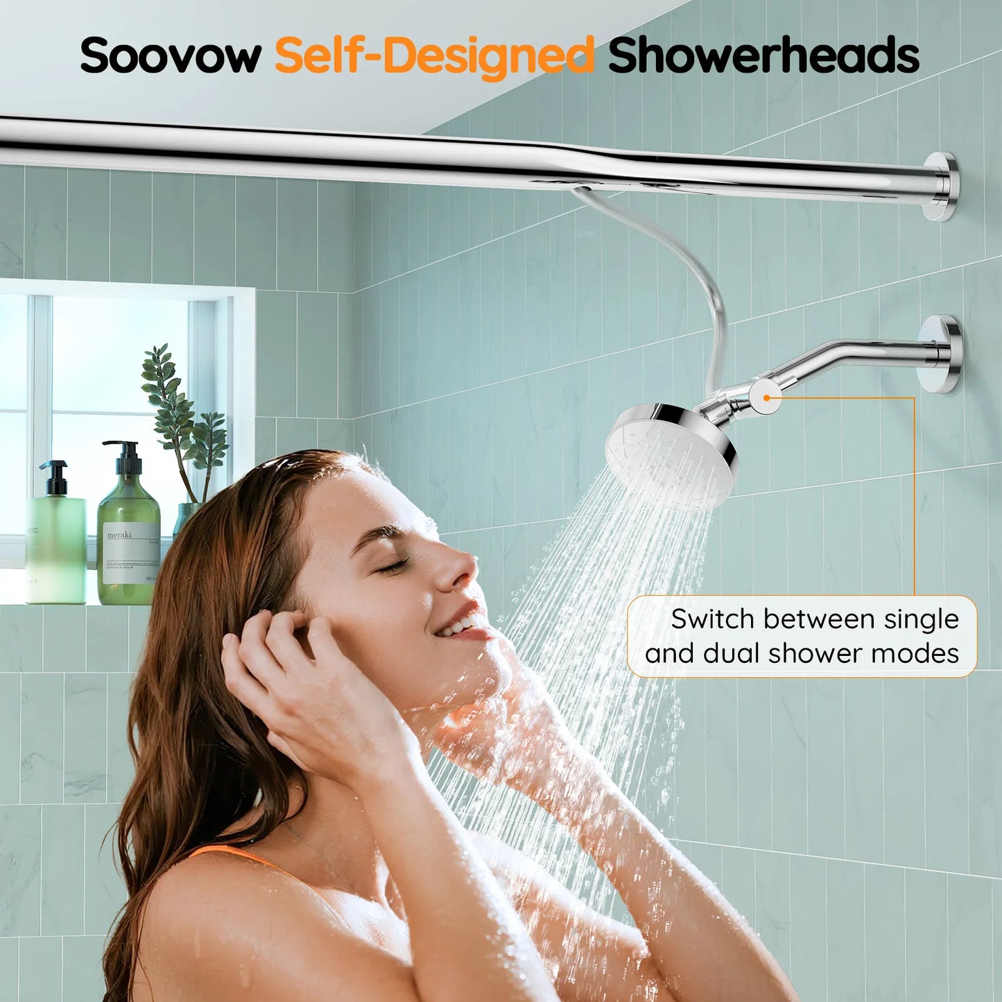 Dual Shower Head System For Two People Stainless Steel