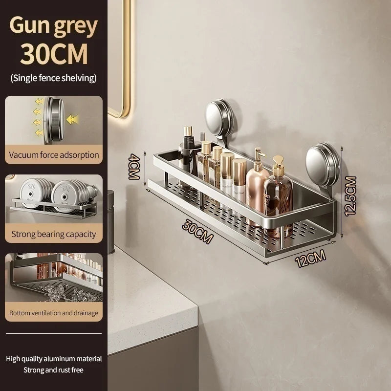 Wall Mounted Aluminum Bathroom Rack With Suction Cup Organizer