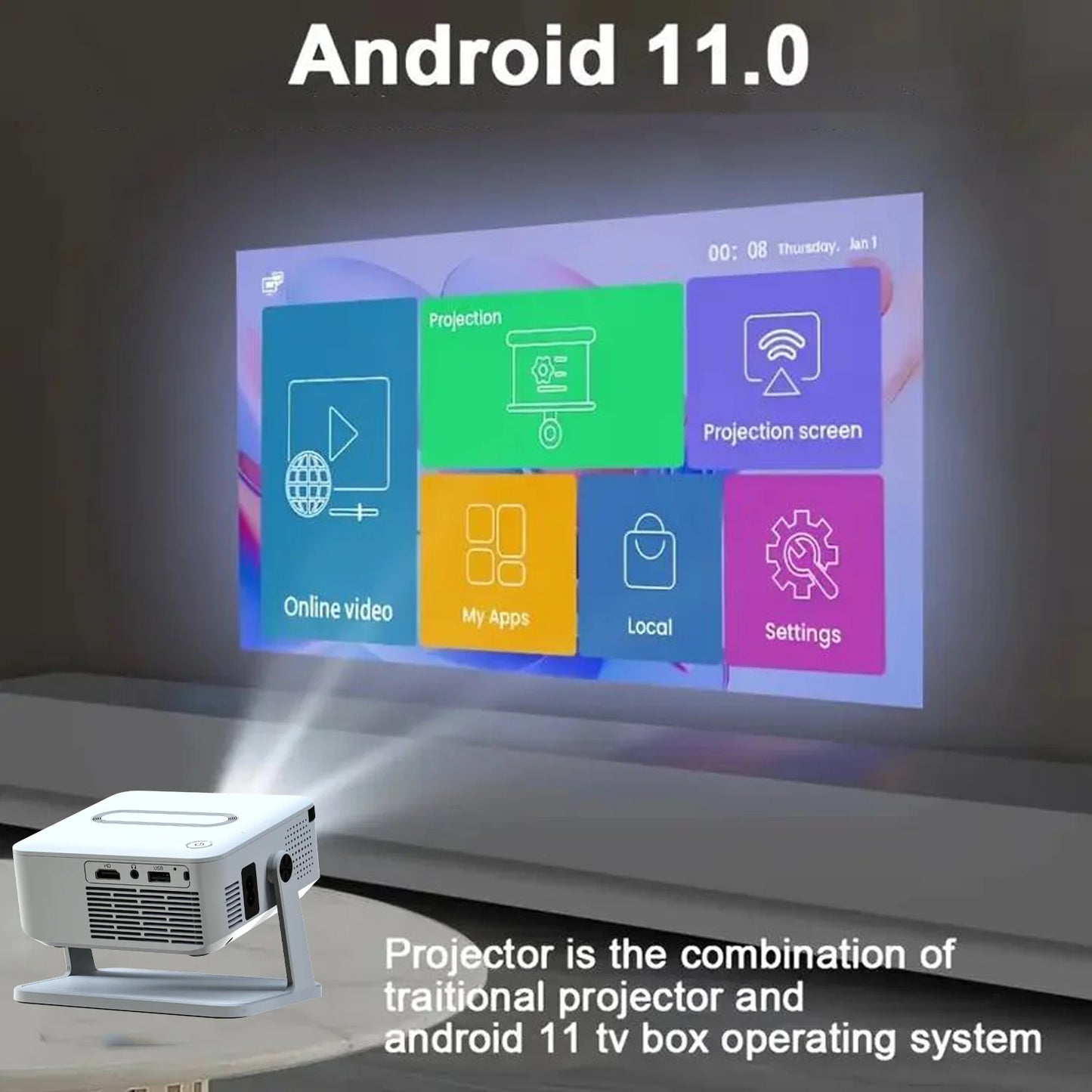 Xnano Android Projector 300 ANSI Lumens With HDMI Wireless