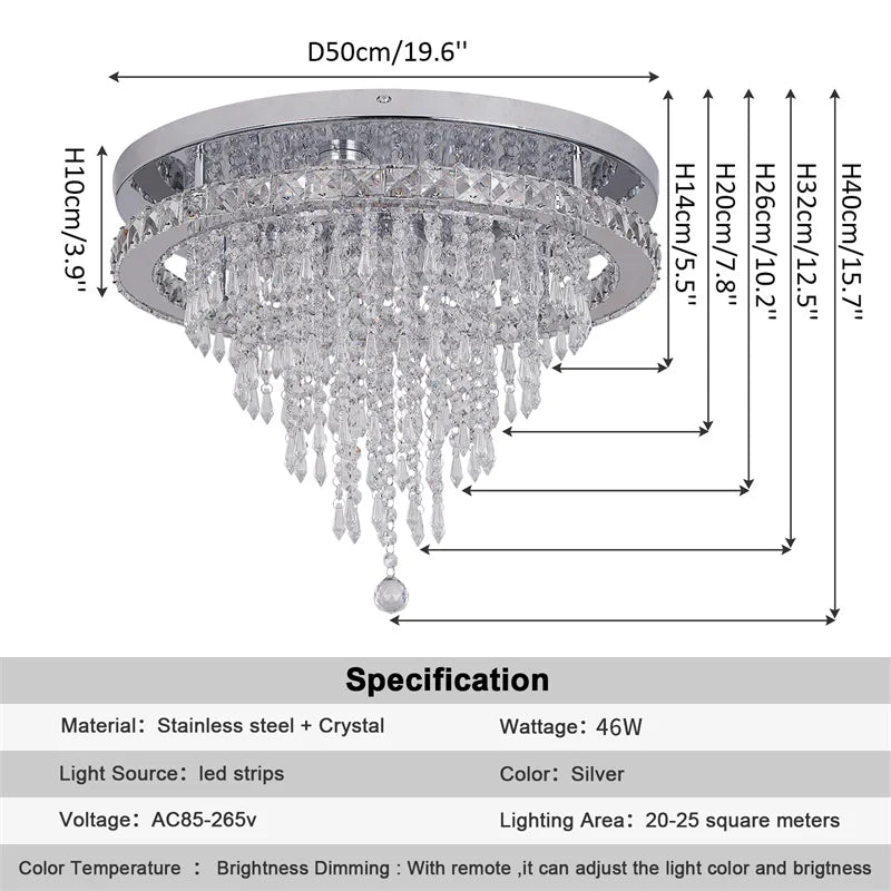 GreeLustr Dimmable Crystal Led Ceiling Light With Remote Control