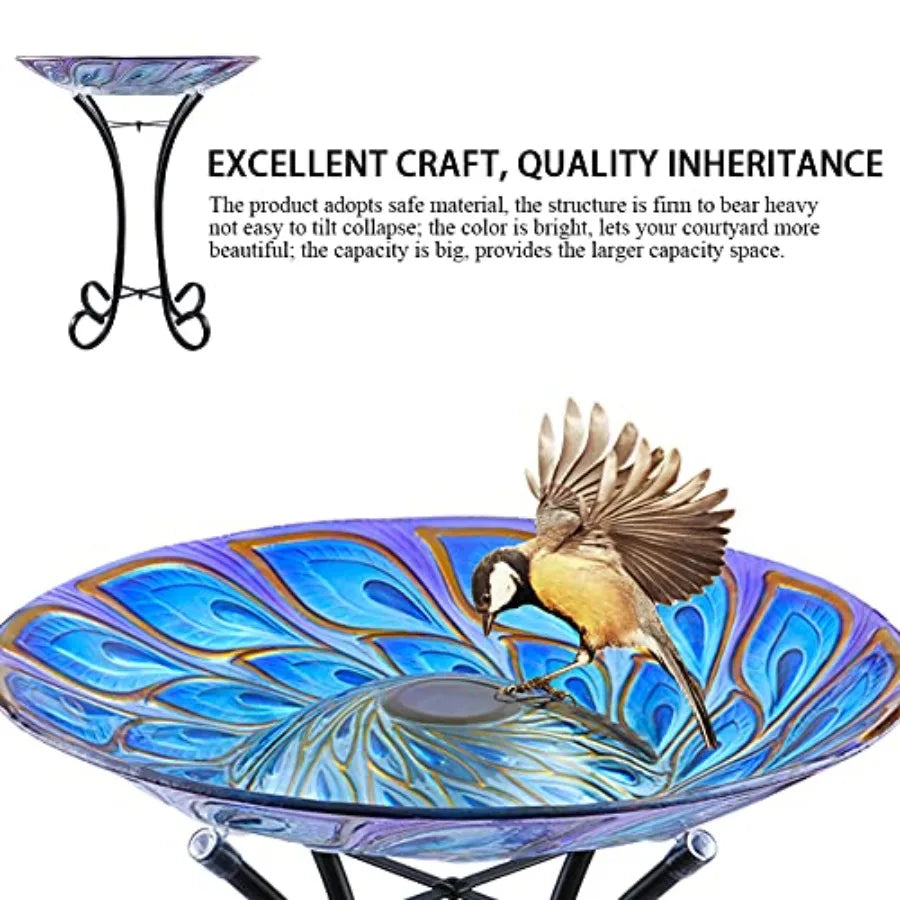 MUMTOP Outdoor Glass Bird Bath With Solar Power And Metal Stand - Home and Haven Store