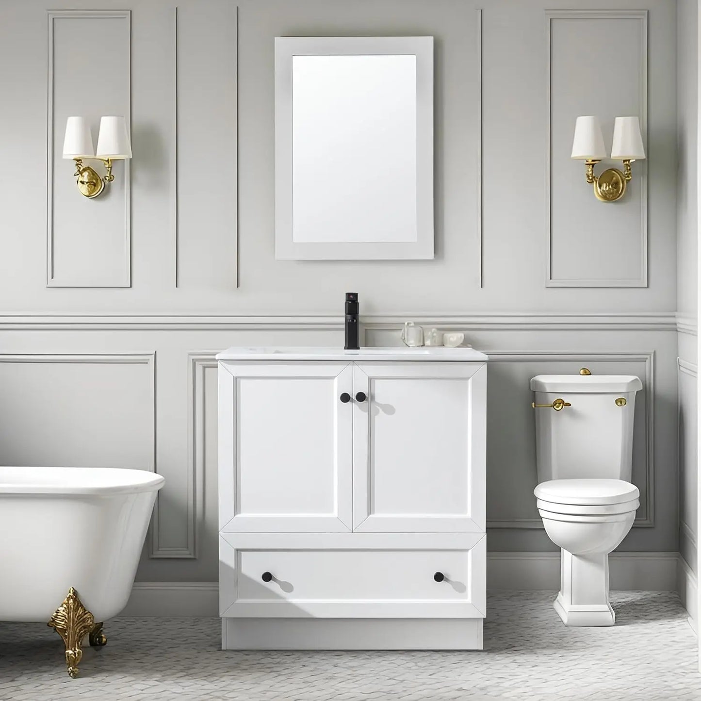 Bathroom Vanity With Sink Combo Solid Wood Cabinet Soft Closing