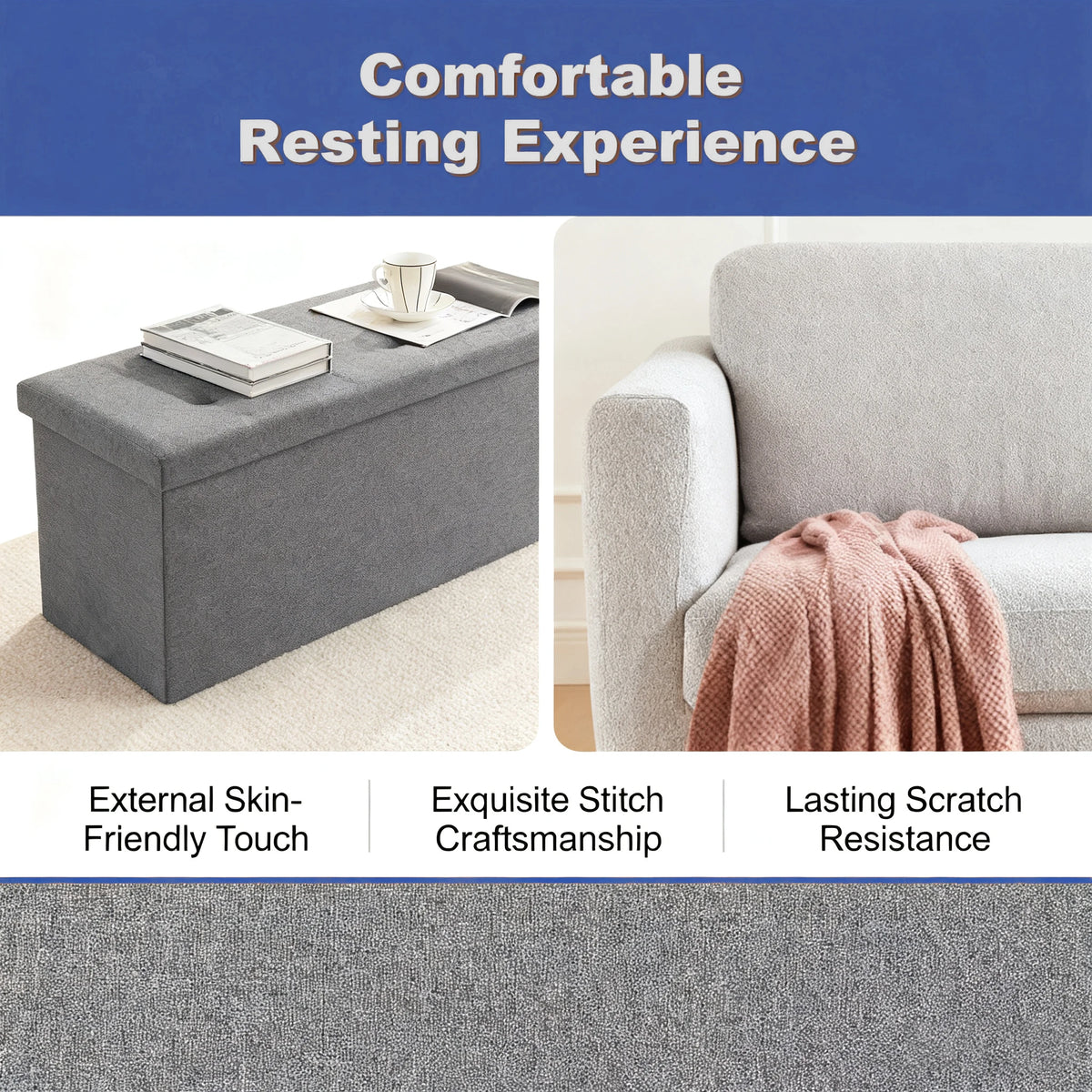 Sarenzonon Foldable Storage Ottoman Bench For Indoor Outdoor Seating