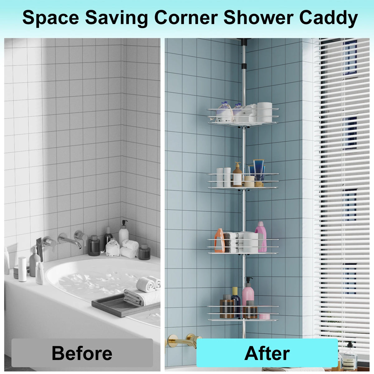 Adjustable Four Tier Corner Shower Caddy Rustproof Metal Bathroom Organizer