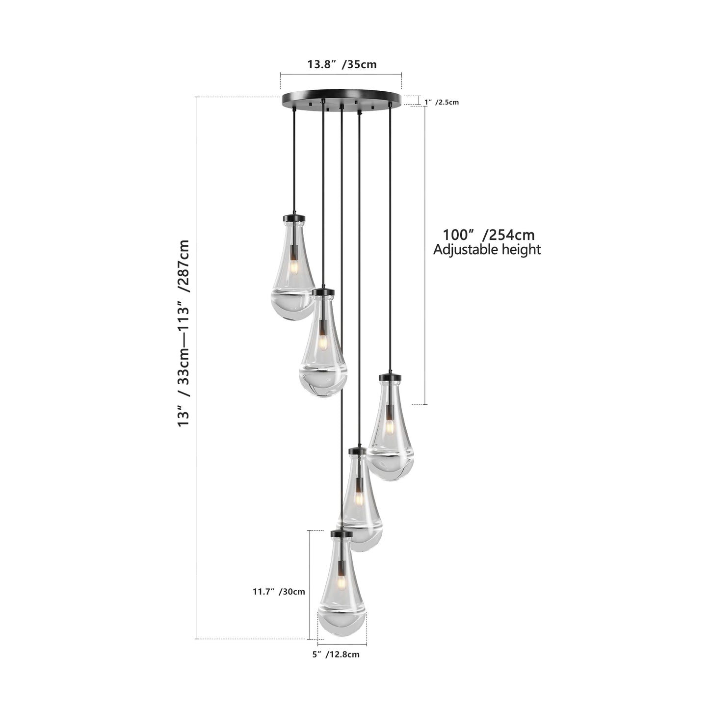 Zhikea 5 Light Adjustable Cord Pendant Chandelier For Living Room