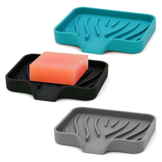 Silicone Self Draining Soap Dish Anti Slip Countertop Tray