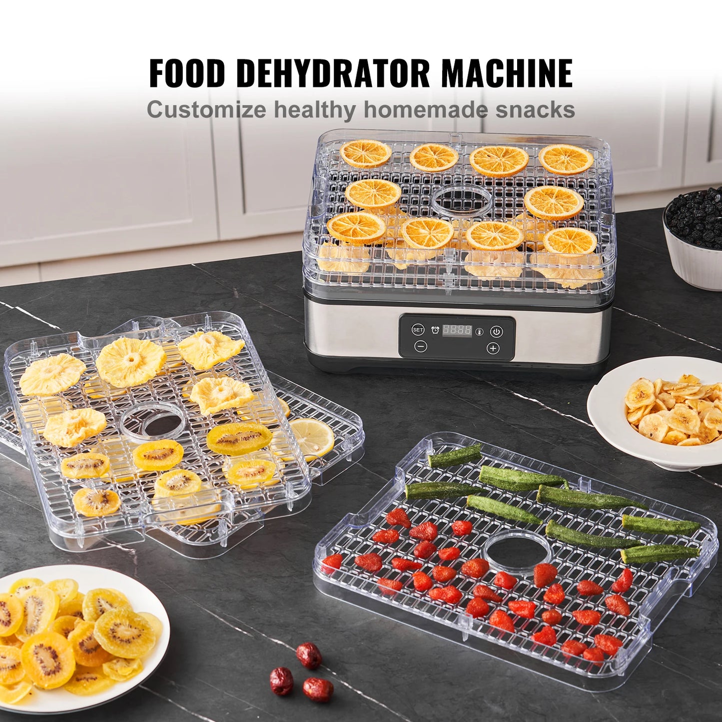 Vevor 5 Tray Food Dehydrator 300W Stainless Steel Digital Timer - Home and Haven Store