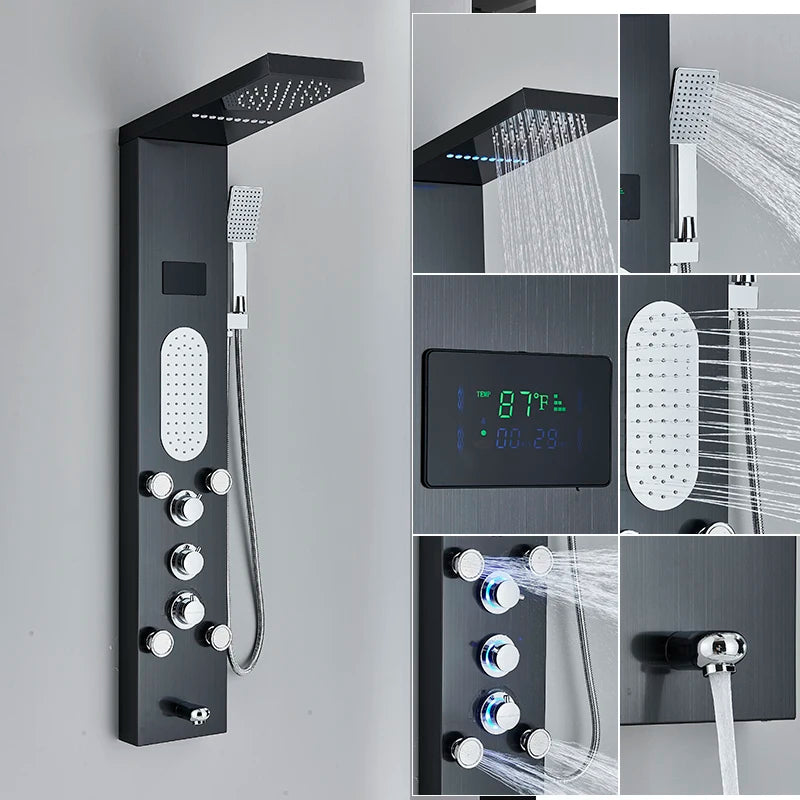 Shinessia Luxury Led Shower Panel With Dual Control Massage Jets