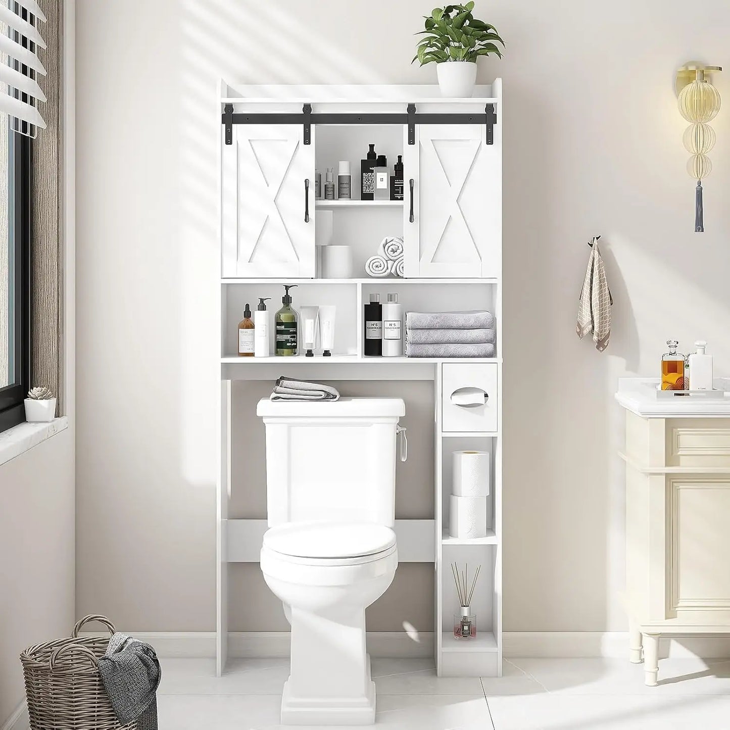 Over The Toilet Farmhouse Storage Cabinet With Sliding Doors - Home and Haven Store