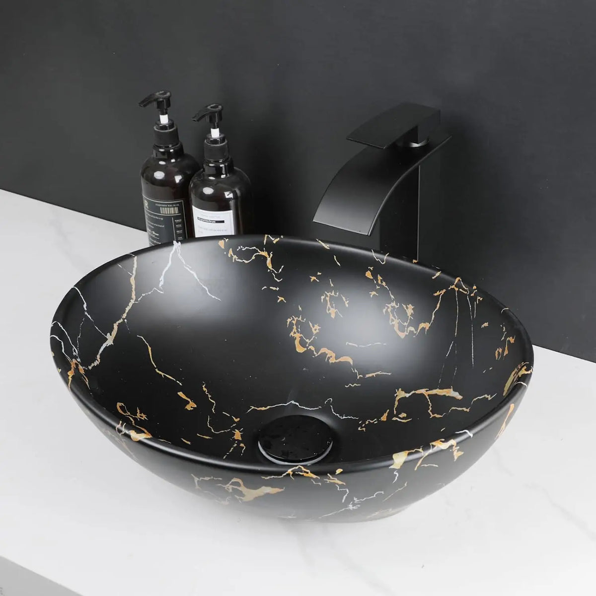 Mekkhala Oval Ceramic Vessel Sink With Waterfall Faucet