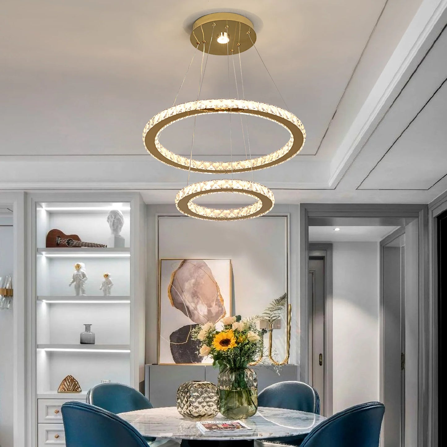 Vinilky Iron Crystal Pendant Chandelier With Lustre And Remote Control