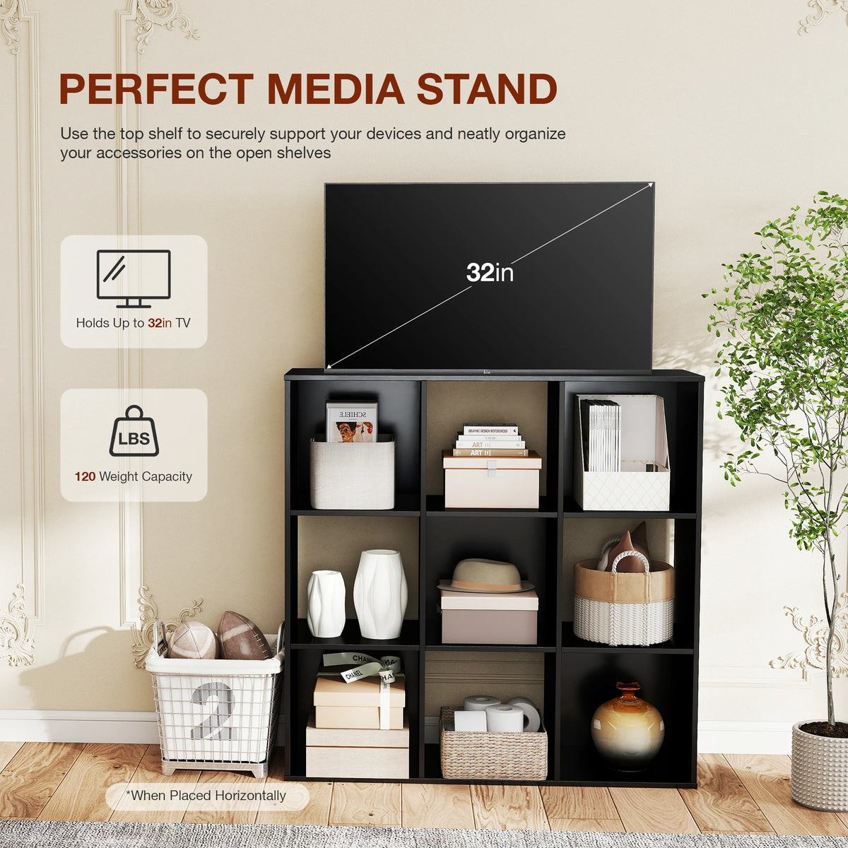 JHK Modern Wooden 9 Cube Storage Organizer Bookshelf Unit