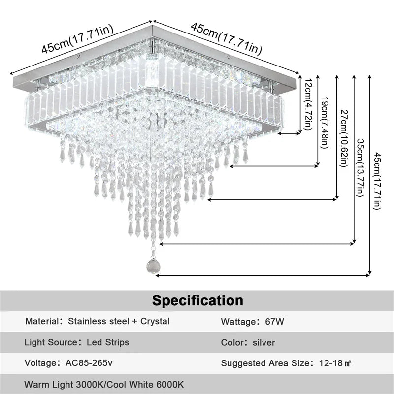 GreeLustr Dimmable Crystal Led Ceiling Light With Remote Control