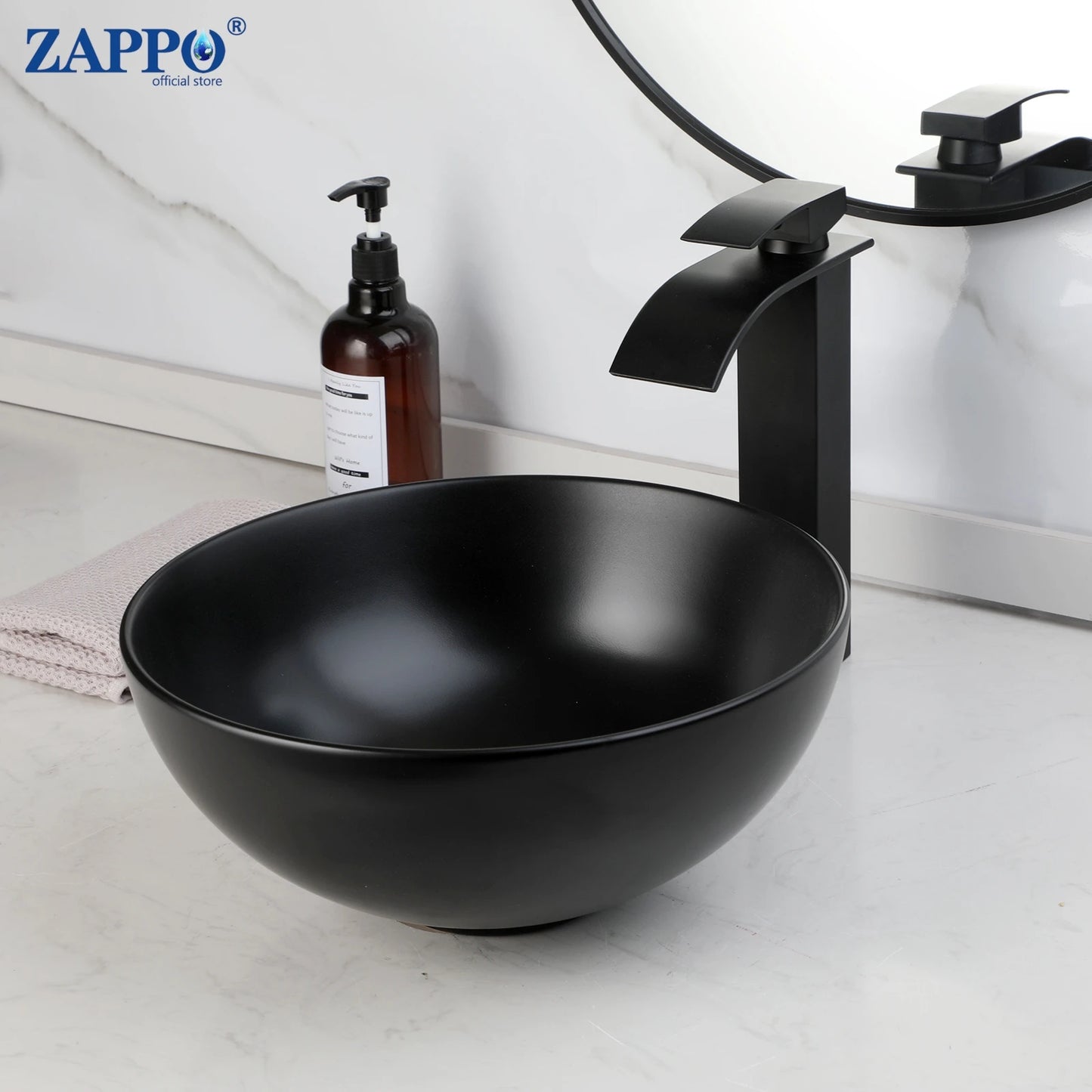 Mekkhala Ceramic Vessel Bathroom Sink With Waterfall Faucet