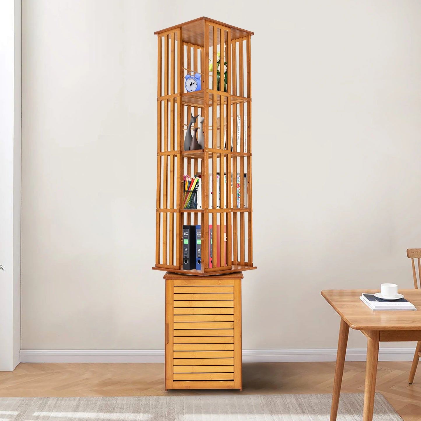 Bymaocar Bamboo Corner Bookshelf Rotating Storage Rack For Home