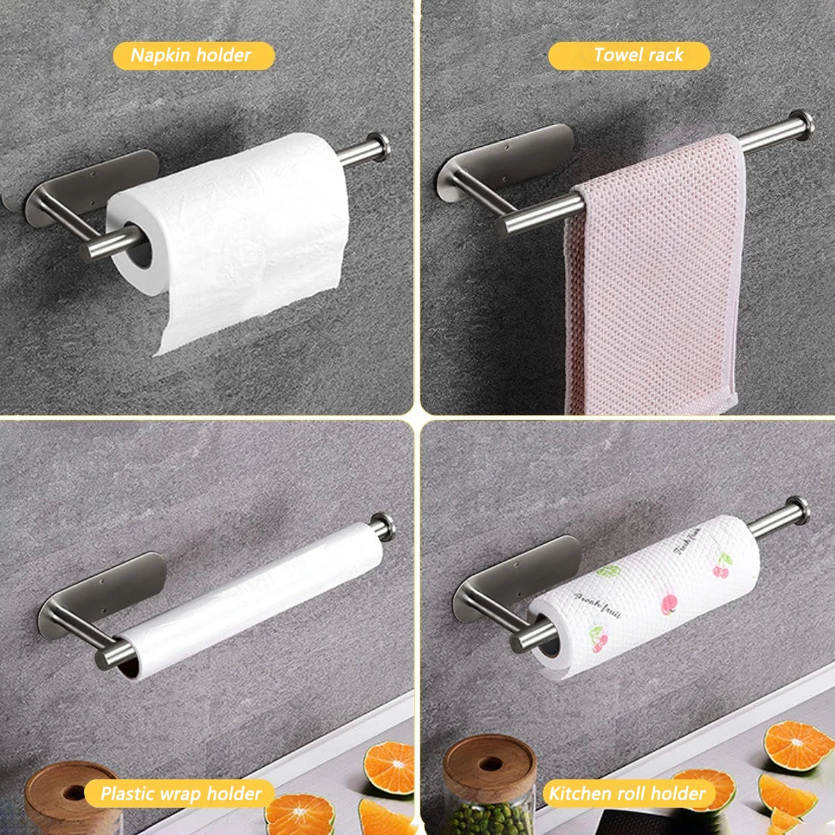 Modern Adhesive Metal Paper Towel Holder For Kitchen Storage