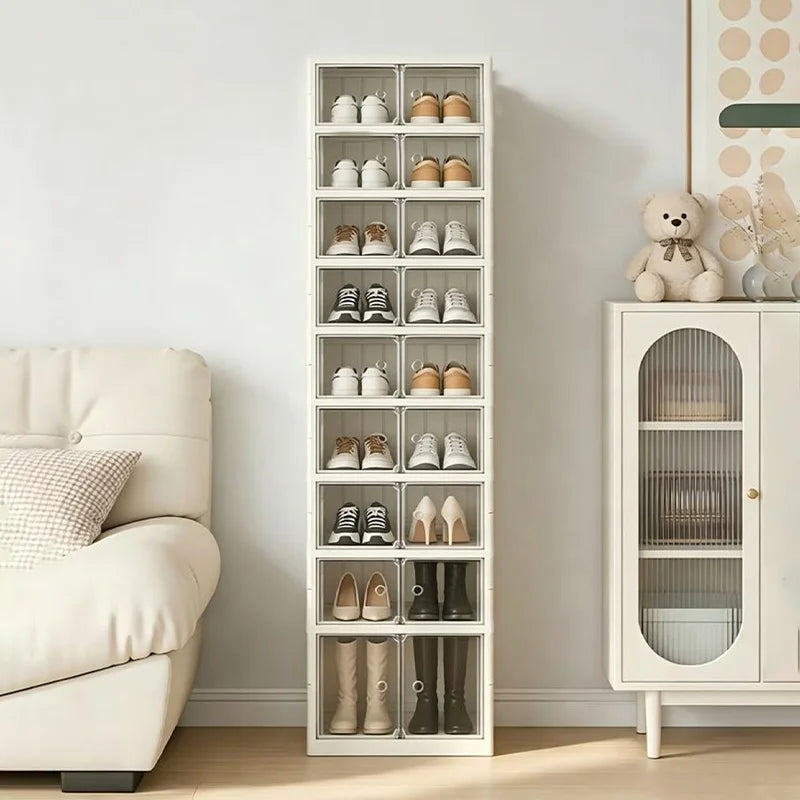 Foldable Plastic Shoe Cabinet With Doors And Rolling Wheels