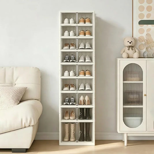 Foldable Plastic Shoe Cabinet With Doors And Rolling Wheels