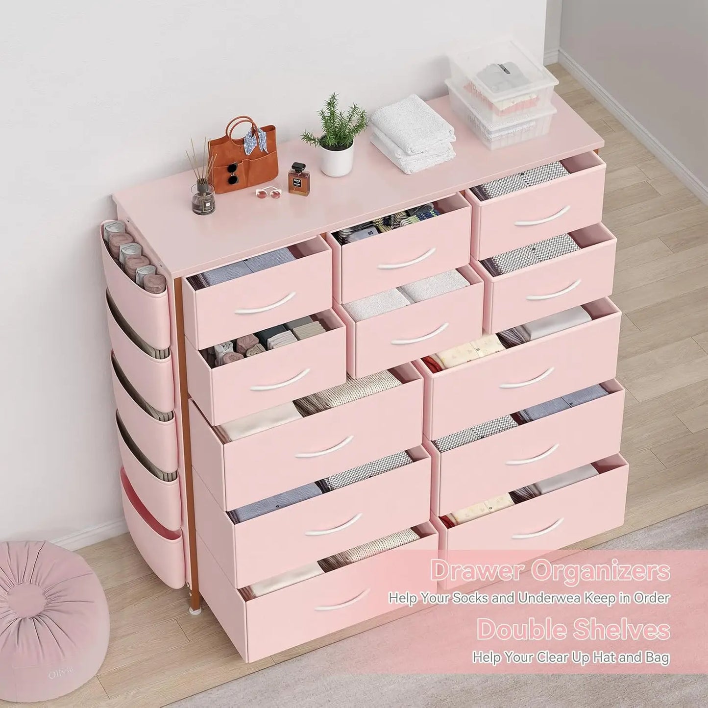12 Drawer Fabric Dresser With Steel Frame And Pull Handles