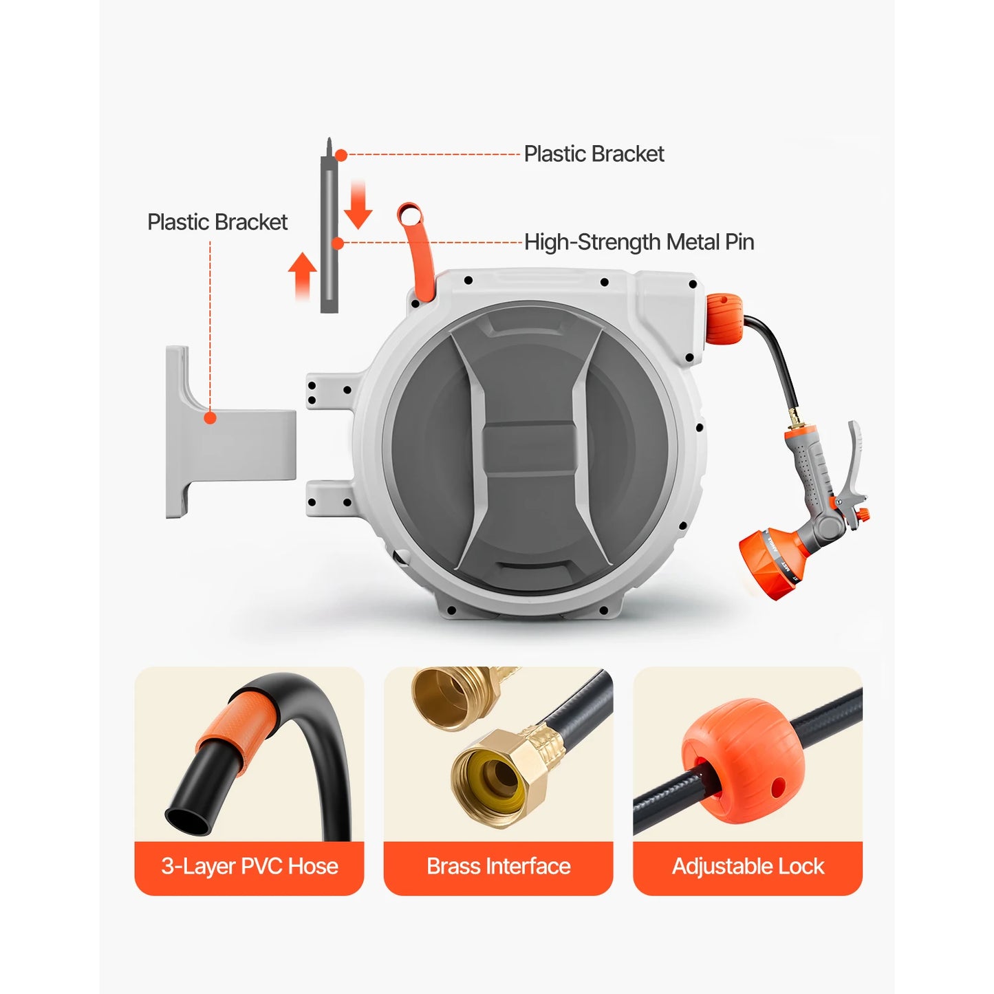 SucceBuy Retractable Wall Mount Garden Hose Reel With 9-Pattern Nozzle - Home and Haven Store