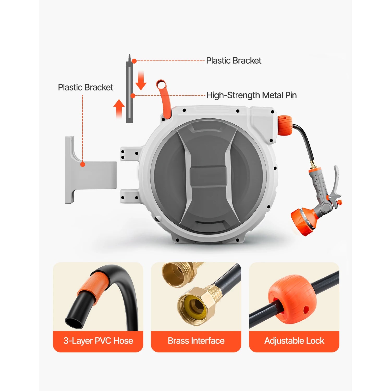 SucceBuy Retractable Wall Mount Garden Hose Reel With 9-Pattern Nozzle - Home and Haven Store