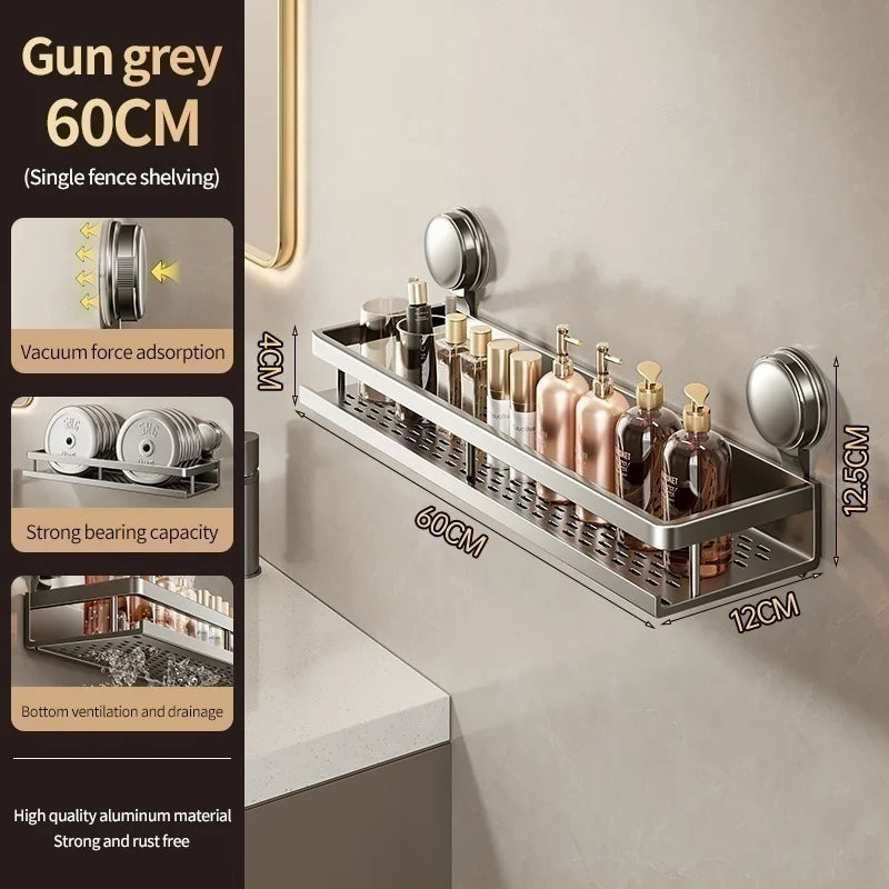 Wall Mounted Aluminum Bathroom Rack With Suction Cup Organizer