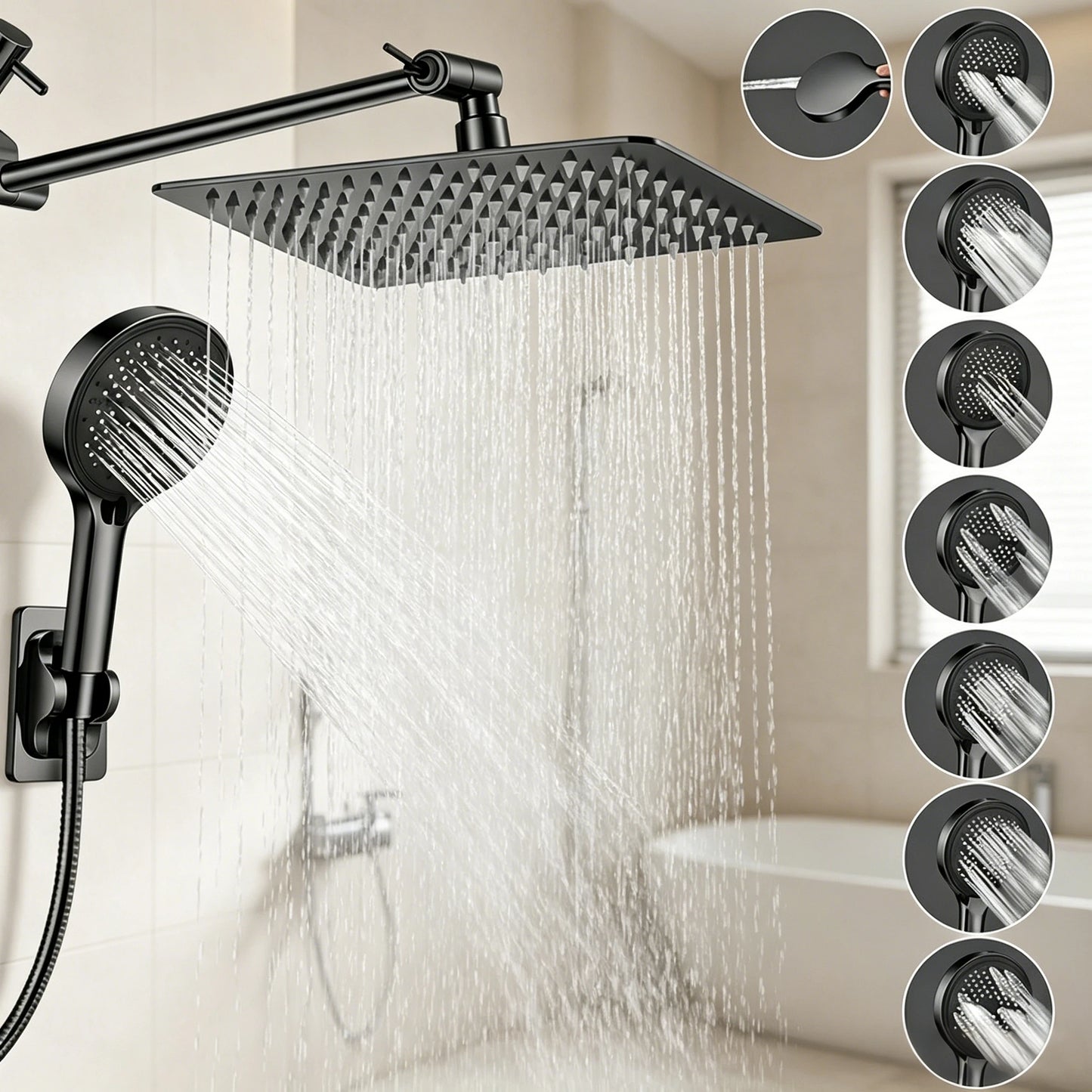 Stainless Steel Adjustable Shower System With Handheld Rainfall Head