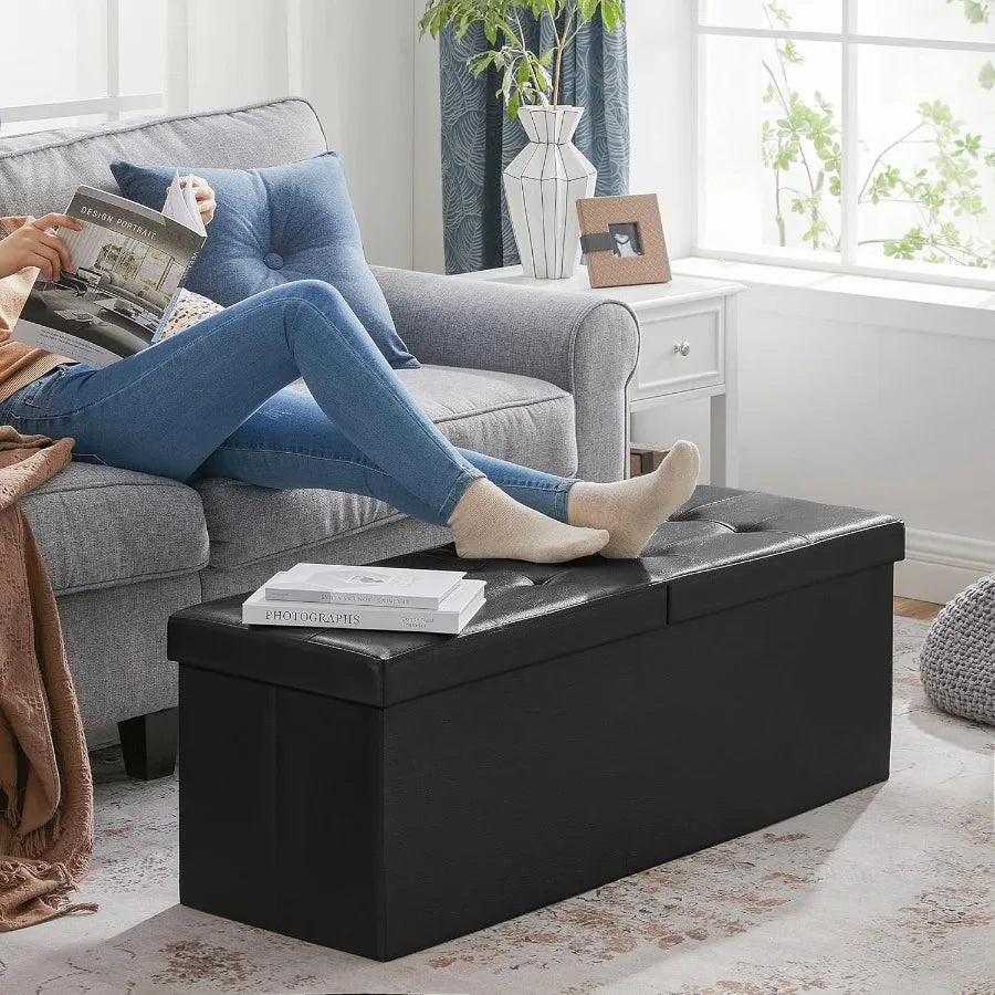 XIUWO Storage Ottoman Bench With Flip Lid And Iron Frame