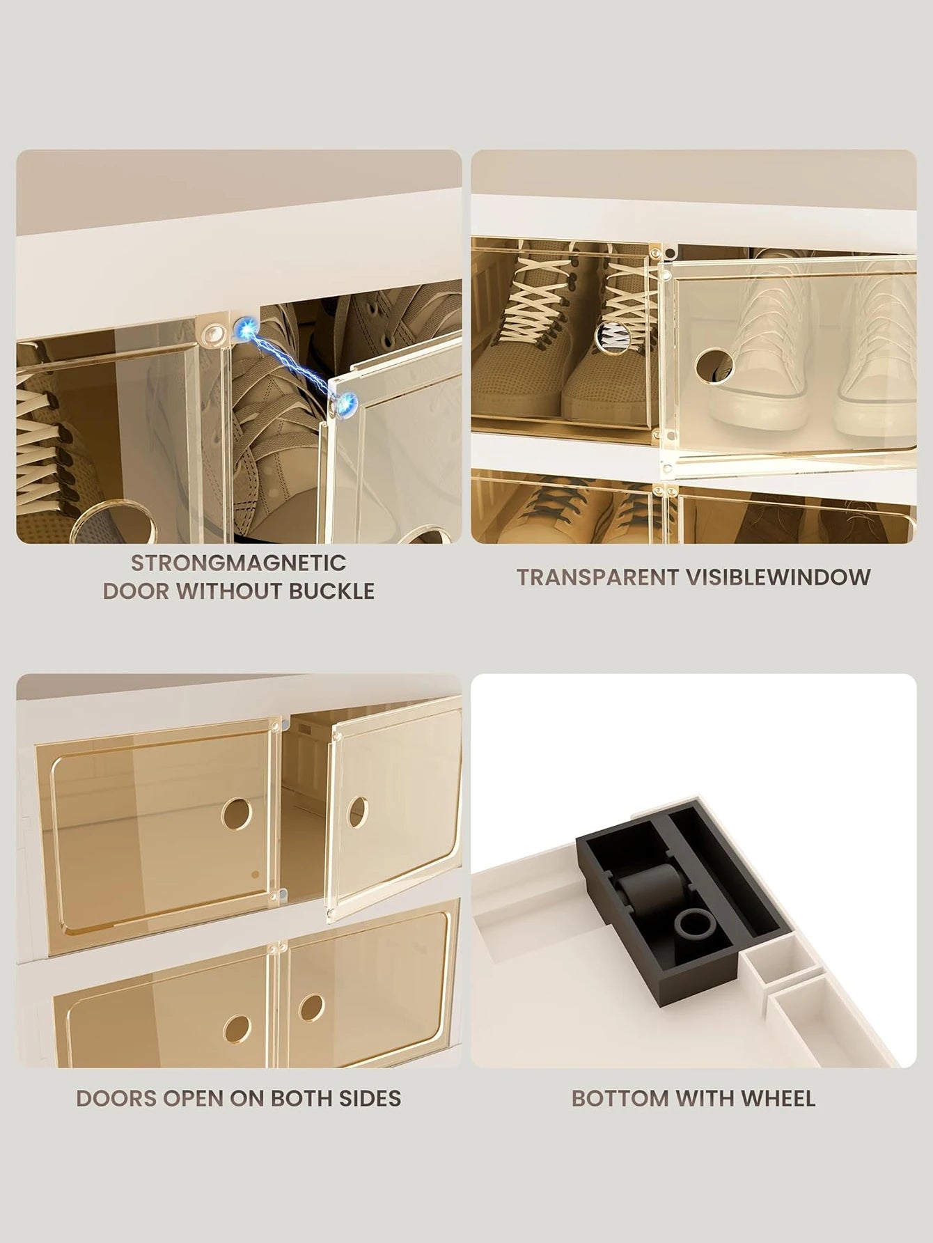 Foldable Plastic Shoe Cabinet With Doors And Rolling Wheels