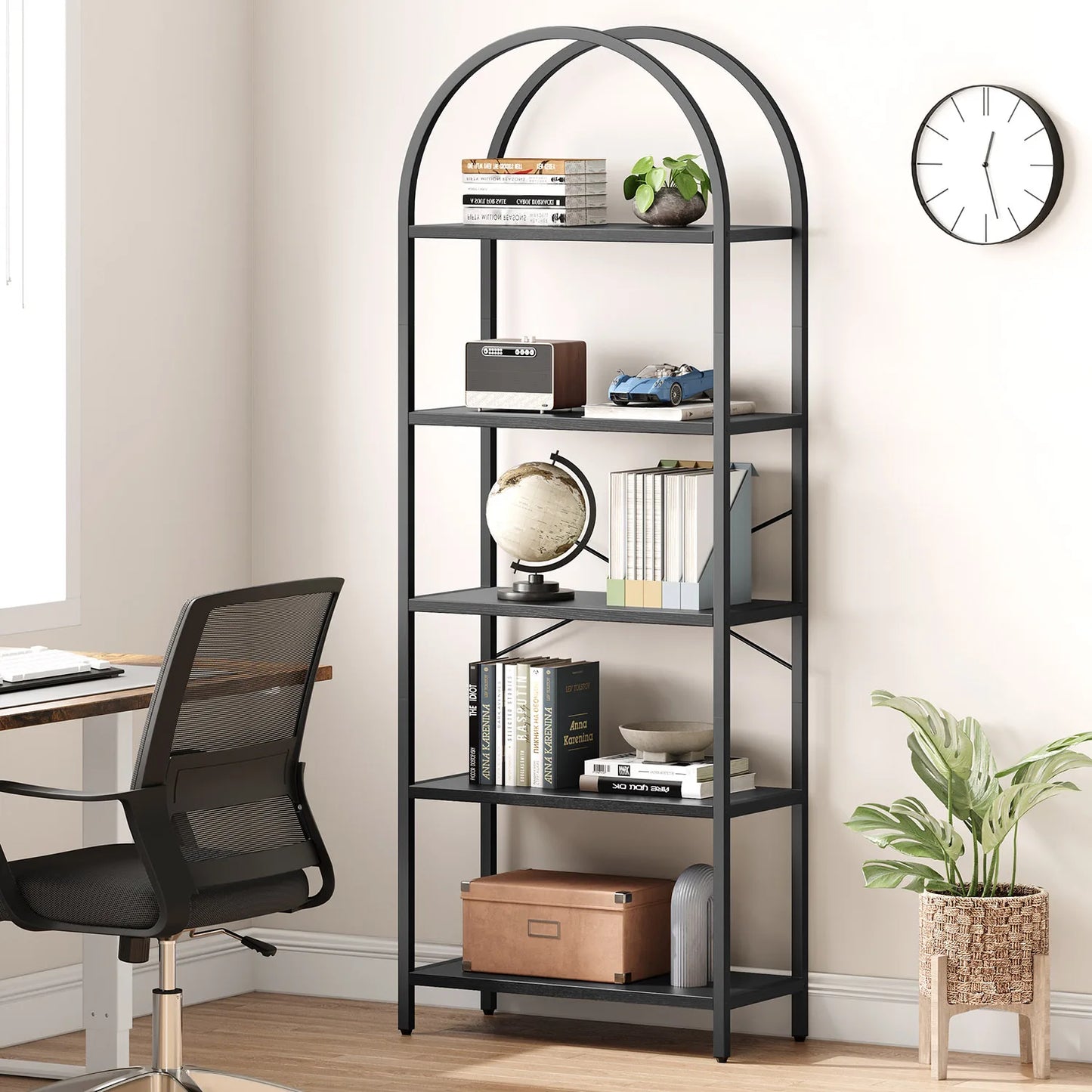 TWISTER.CK 5-Tier Arched Bookshelf Industrial Metal Wood - Home and Haven Store