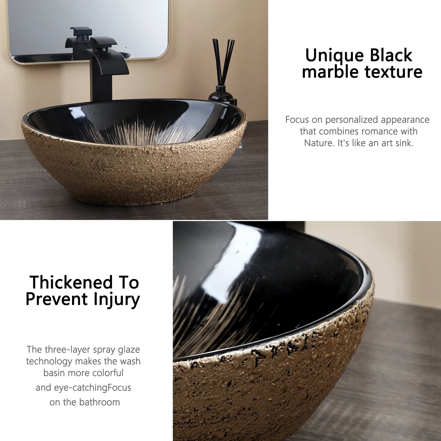 Mekkhala Oval Ceramic Vessel Sink With Waterfall Faucet