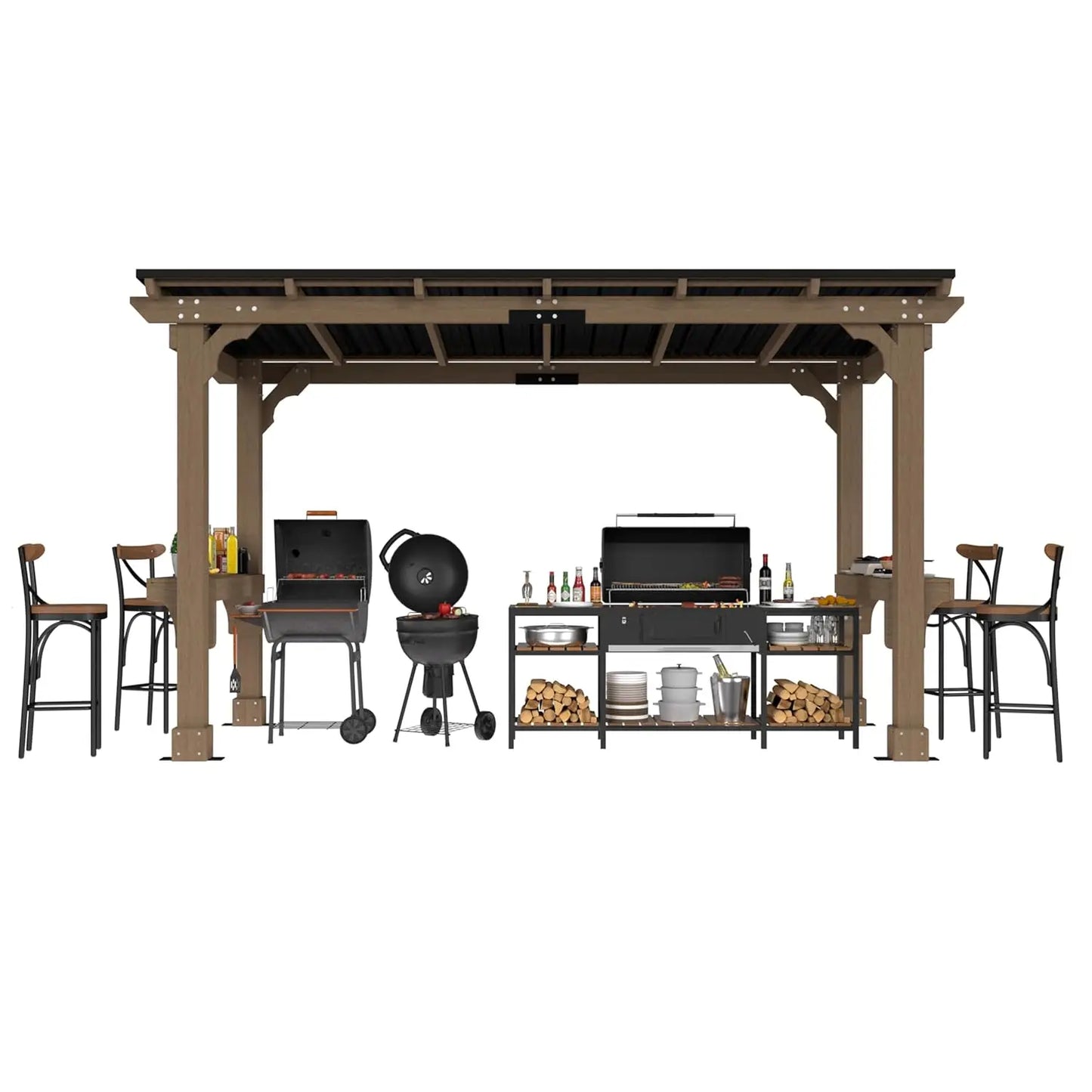 DUOFU Wood Grill Gazebo Sloping Metal Roof Heavy Duty Outdoor - Home and Haven Store