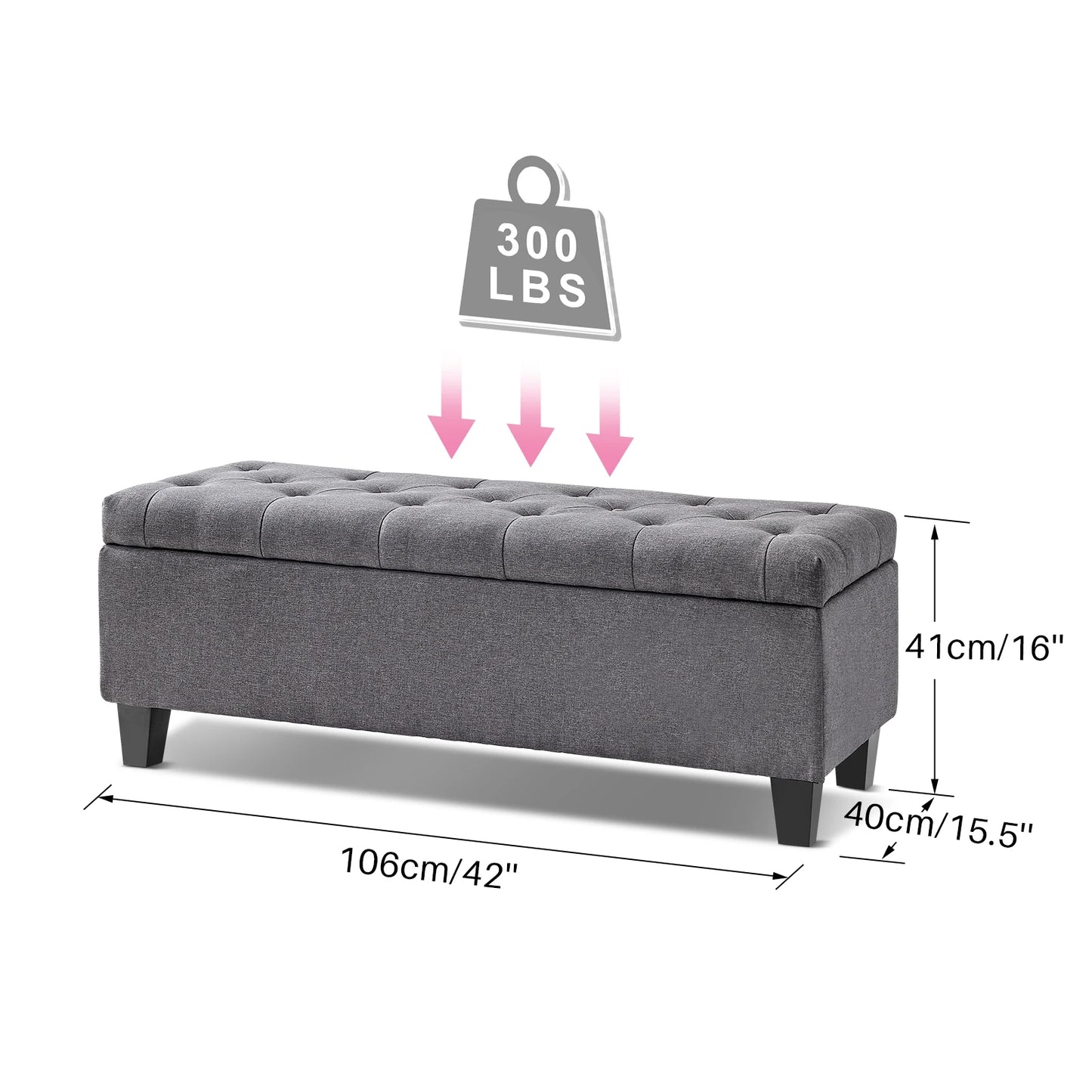 Redlife Tufted Storage Ottoman Bench With Flip Lid 66L - Home and Haven Store