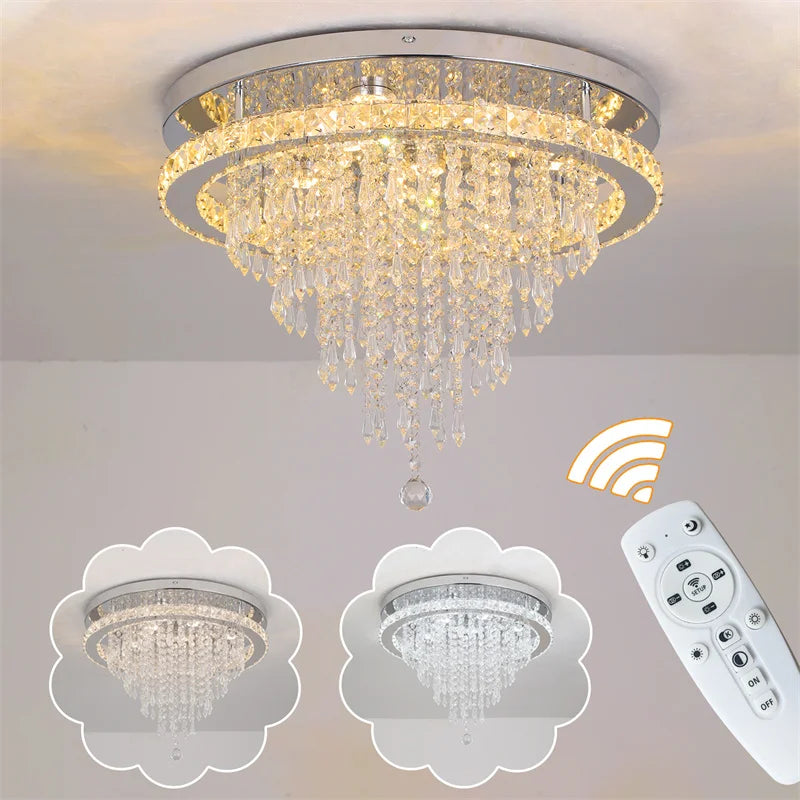 GreeLustr Dimmable Crystal Led Ceiling Light With Remote Control