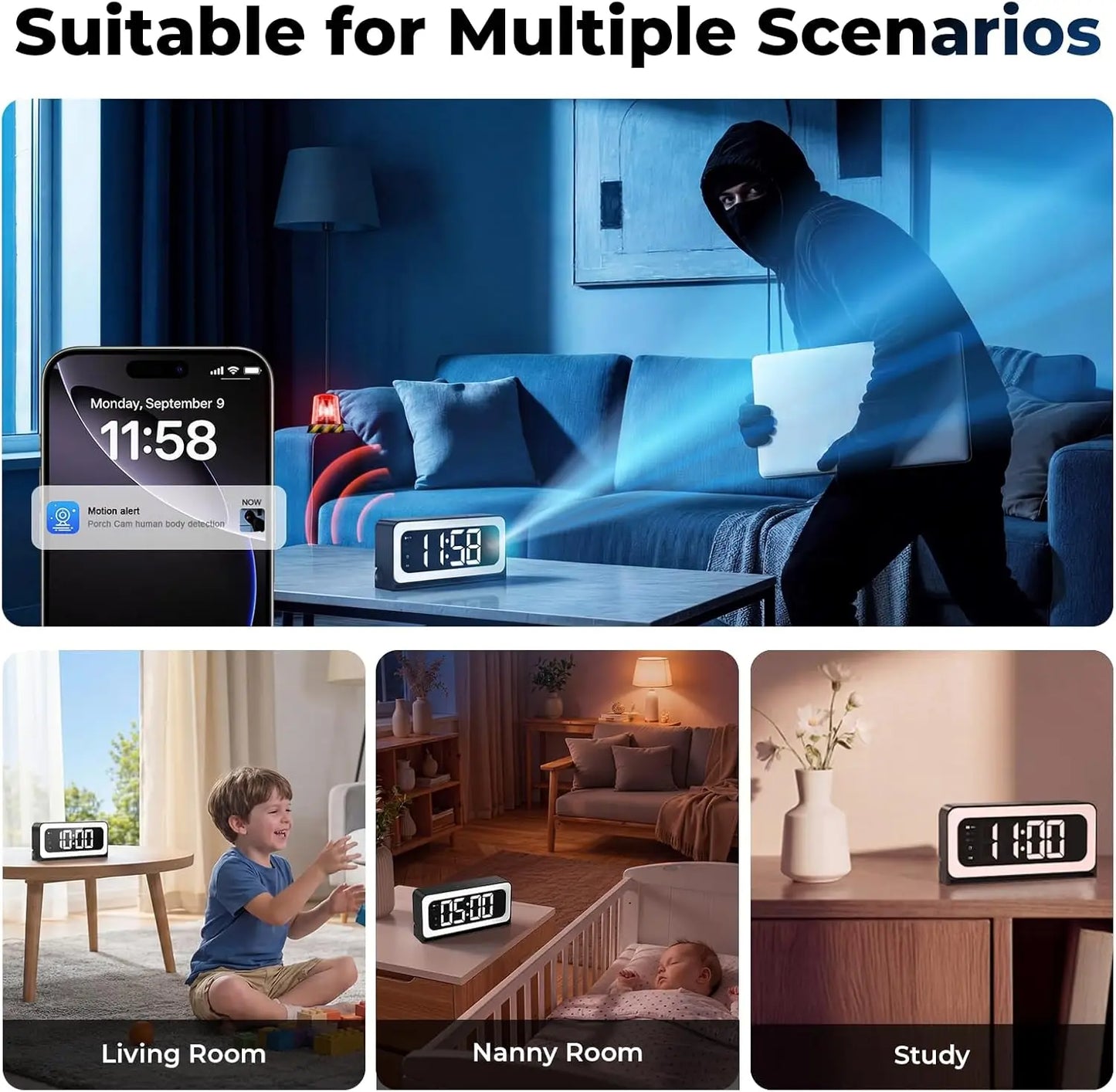 WESECUU Smart Clock Camera 2K Security With Two Way Talk - Home and Haven Store