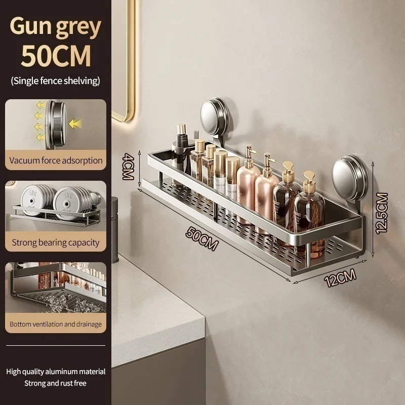 Wall Mounted Aluminum Bathroom Rack With Suction Cup Organizer