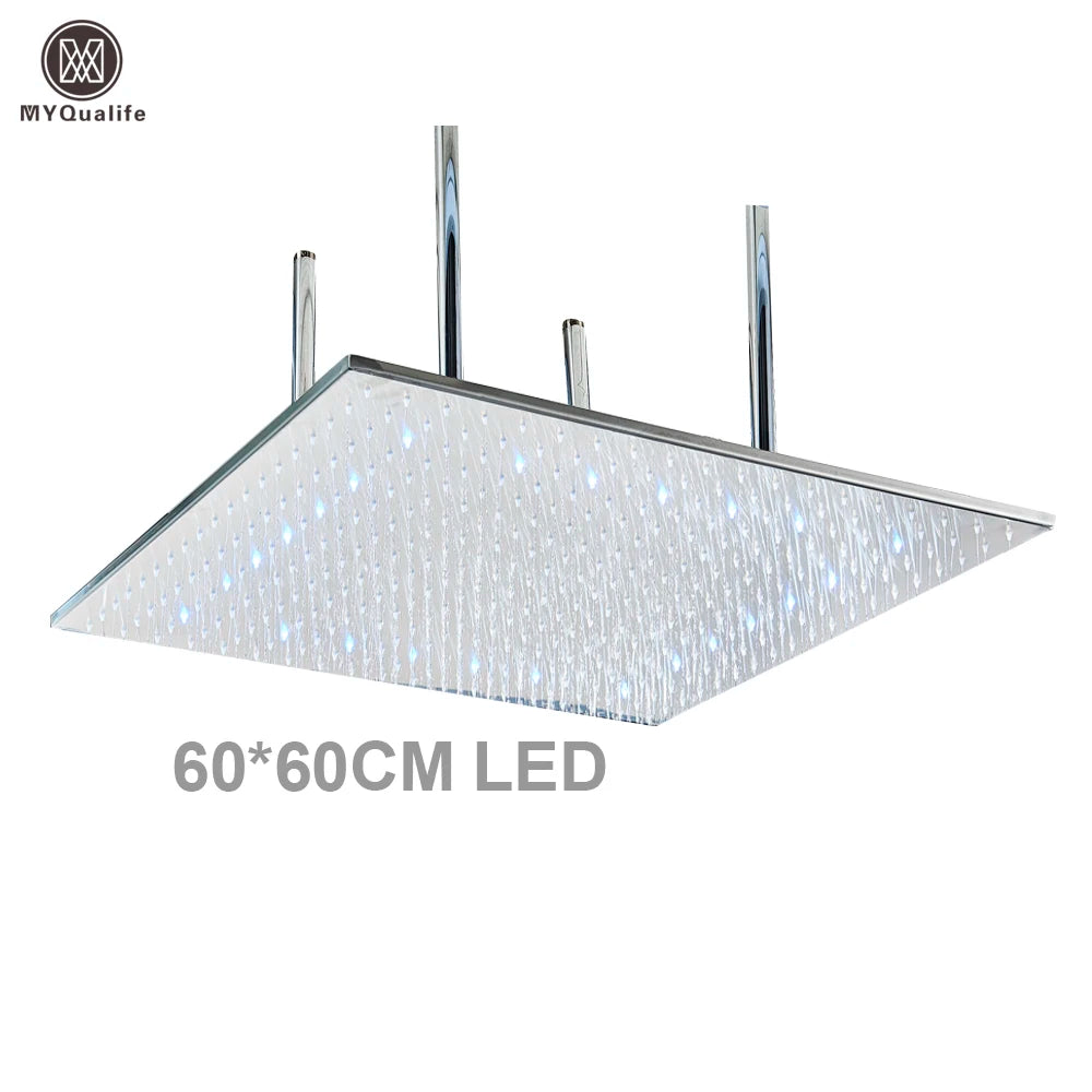 MYQualife LED Rainfall Shower Head Ceiling Mounted Solid Brass