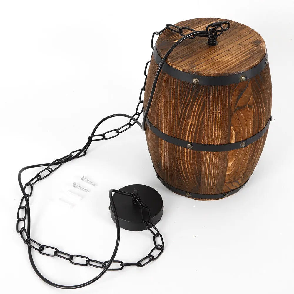 Vintage Wooden Wine Barrel Pendant Ceiling Lamp for Rustic Interiors